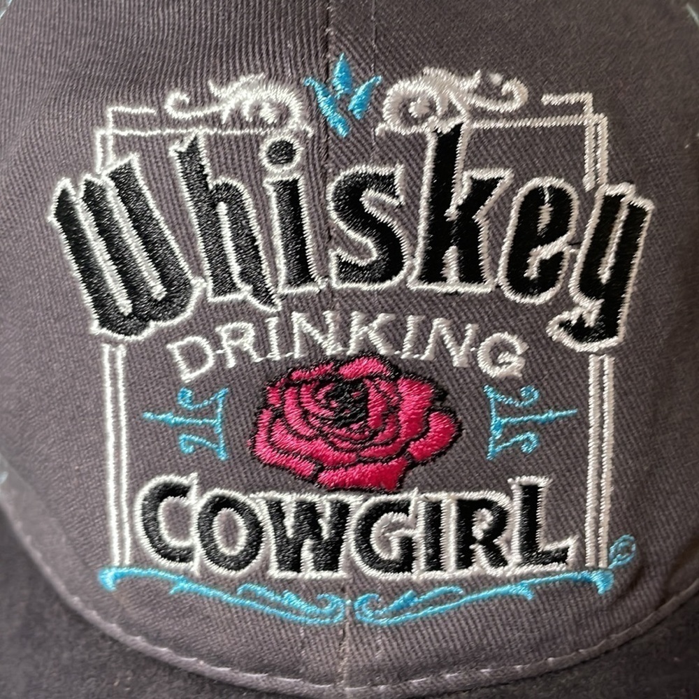 WHISKEY Drinking Cowgirl Embroidered Five Panel Velcro Back Hat - Picture 8 of 9